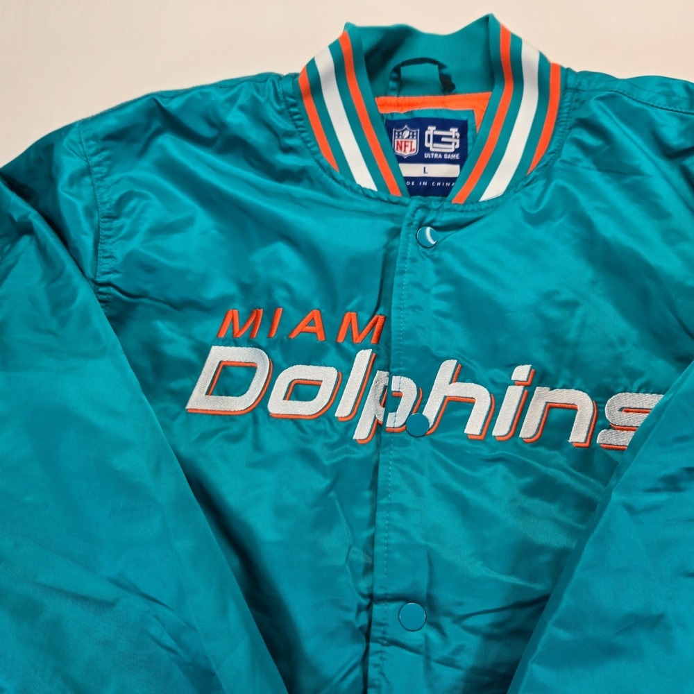Miami Dolphins NFL Satin Bomber Jacket Ultra Game Mens Size L New With Tags - Picture 4 of 7